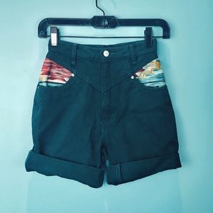 Vintage High-Waisted Jean Shorts w Colorful Detail